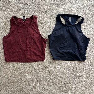 Set of 2: 90 Degree By Reflex Racerback Crop Tank Tops - Burgundy & Navy